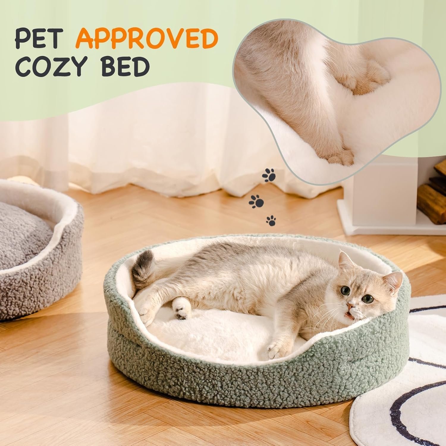 Mewoo Washable Pet Bed For Cats & Small Dogs - 23x23x7 Inch Round Orthopedic Bed With Non-Slip Bottom, Plush Indoor Cat Bed For Kittens & Puppies, Sag