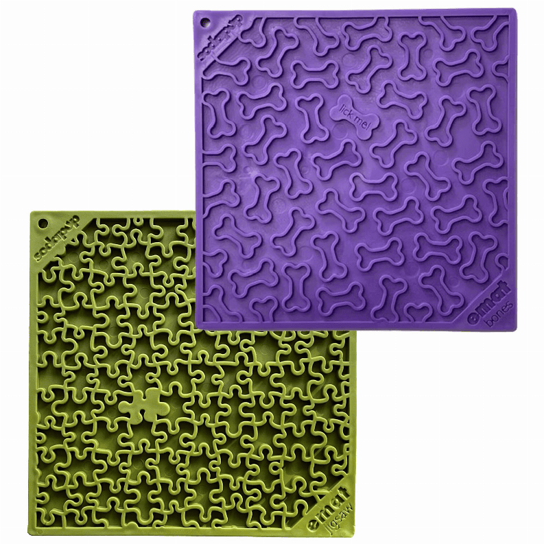 Large Green Jigsaw & Large Purple Bones eMat Lick Mat Bundle