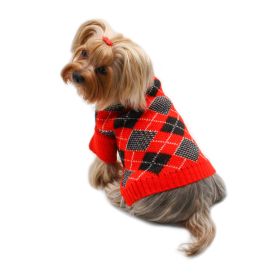 Argyle Turtleneck Sweater in Red/Black/White - S