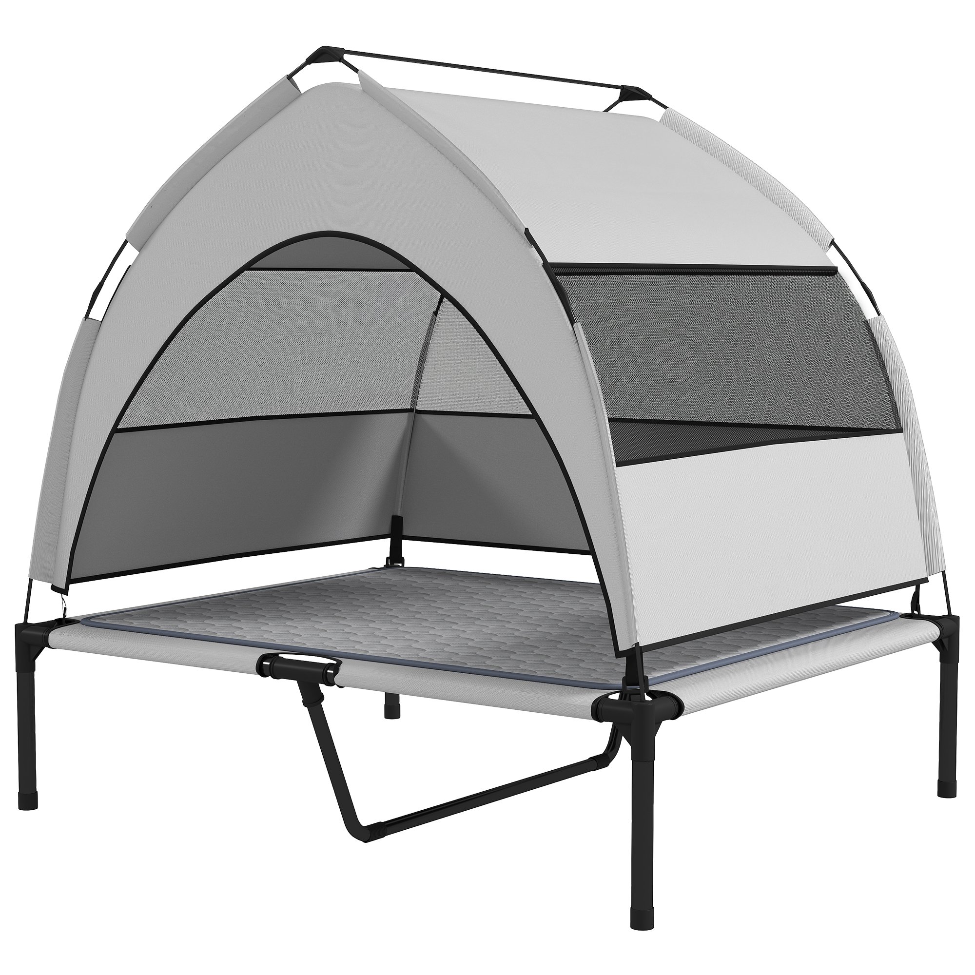 Elevated Dog Bed with Removable Canopy, Portable Outside Raised Pet Cot with Cooling Pad, Storage Bag, 36" x 29.5" x 35"
