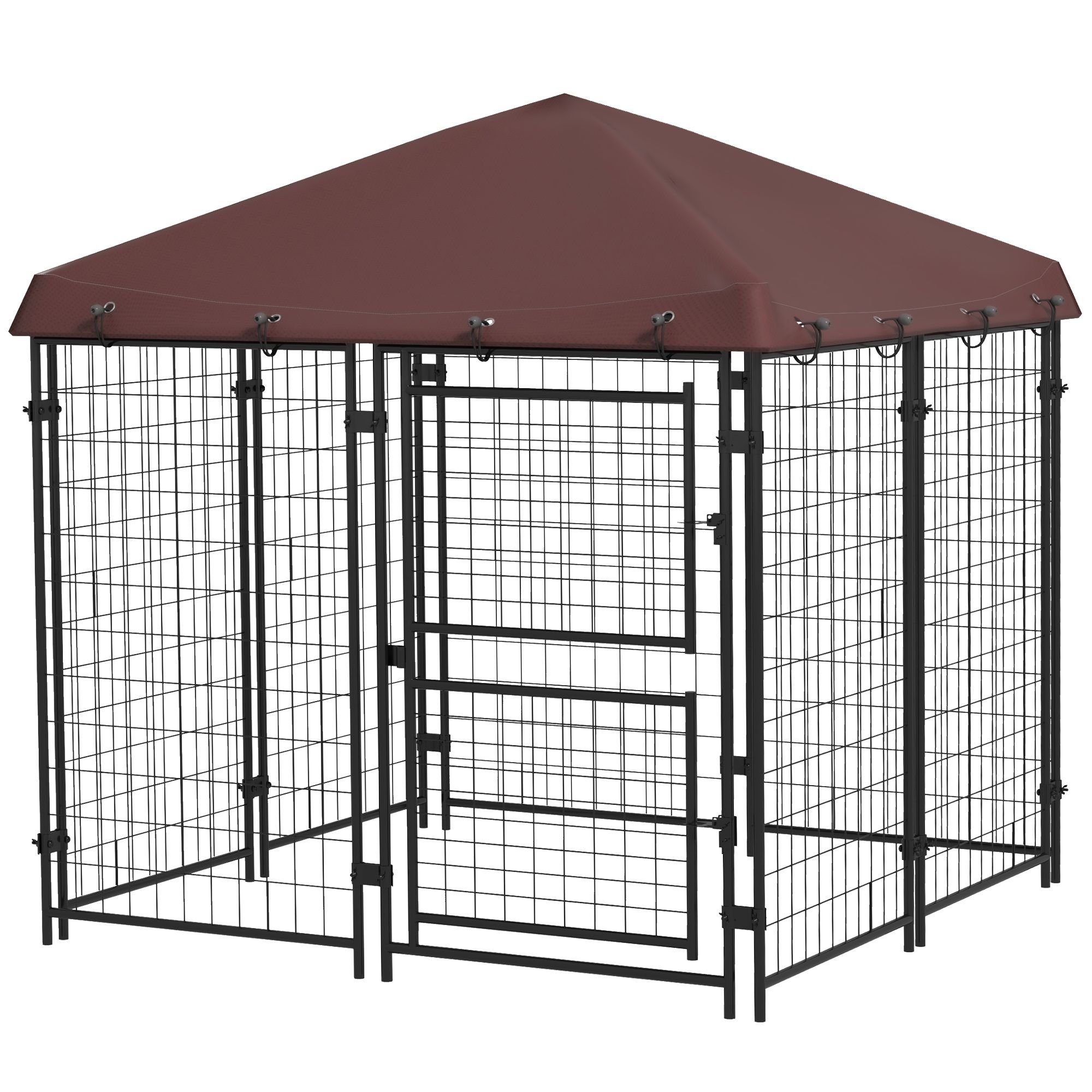 keOutdoor Dog Kennel 4.6x5 with Waterproof Canopy and Large Door Silver