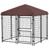 keOutdoor Dog Kennel 4.6x5 with Waterproof Canopy and Large Door Silver