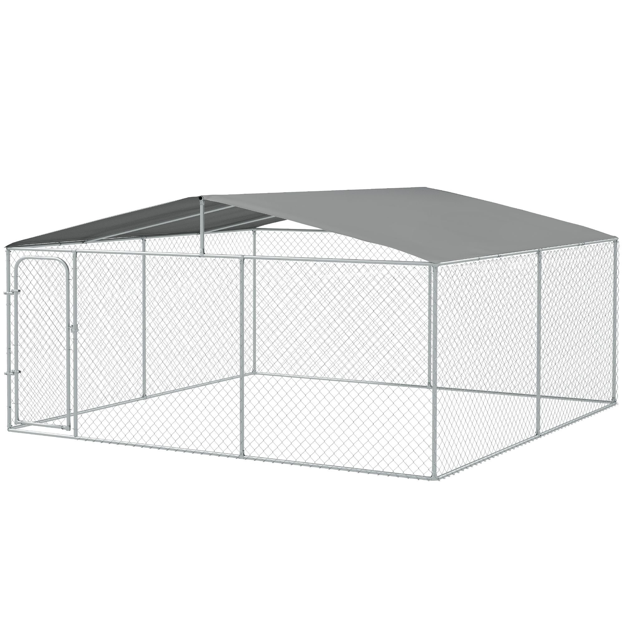 Outdoor Dog Kennel Galvanized Steel Fence with Cover Secure Lock Mesh Sidewalls for Backyard 15' x 15' x 7.5'