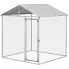 6.6x6.6x7.8 Outdoor Dog Kennel for Small Medium Dogs w Waterproof Roof Silver