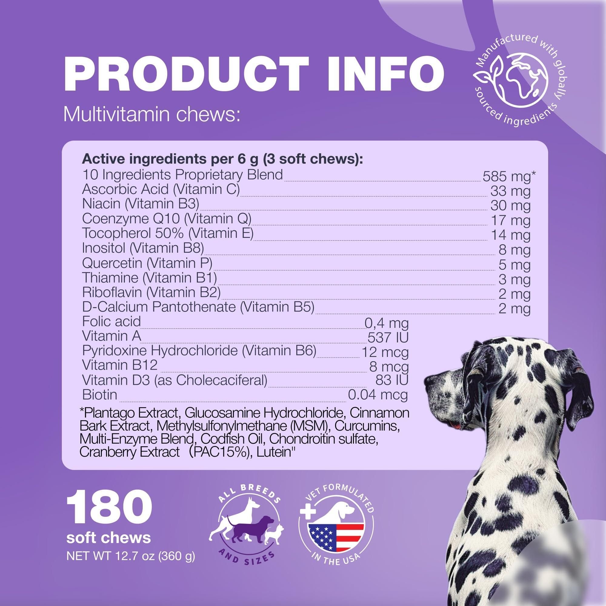 Dog Vitamins 15 in 1 Dog Multivitamin Chews with MSM for Hip & Joint Health Dog Supplement for Itchy Skin Relief Multivitamin for Dogs Immune Support