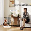 30 Inch Dog Crate Furniture, Indoor Pet Kennel Side Table with Rotatable Bowls, 2 Anti-Escape Doors, for M Dogs, Oak