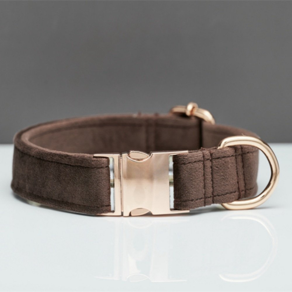 Multiple Colour Velvet Personalise Dog Collar Leash Set With Bow (Option: Brown-XS)