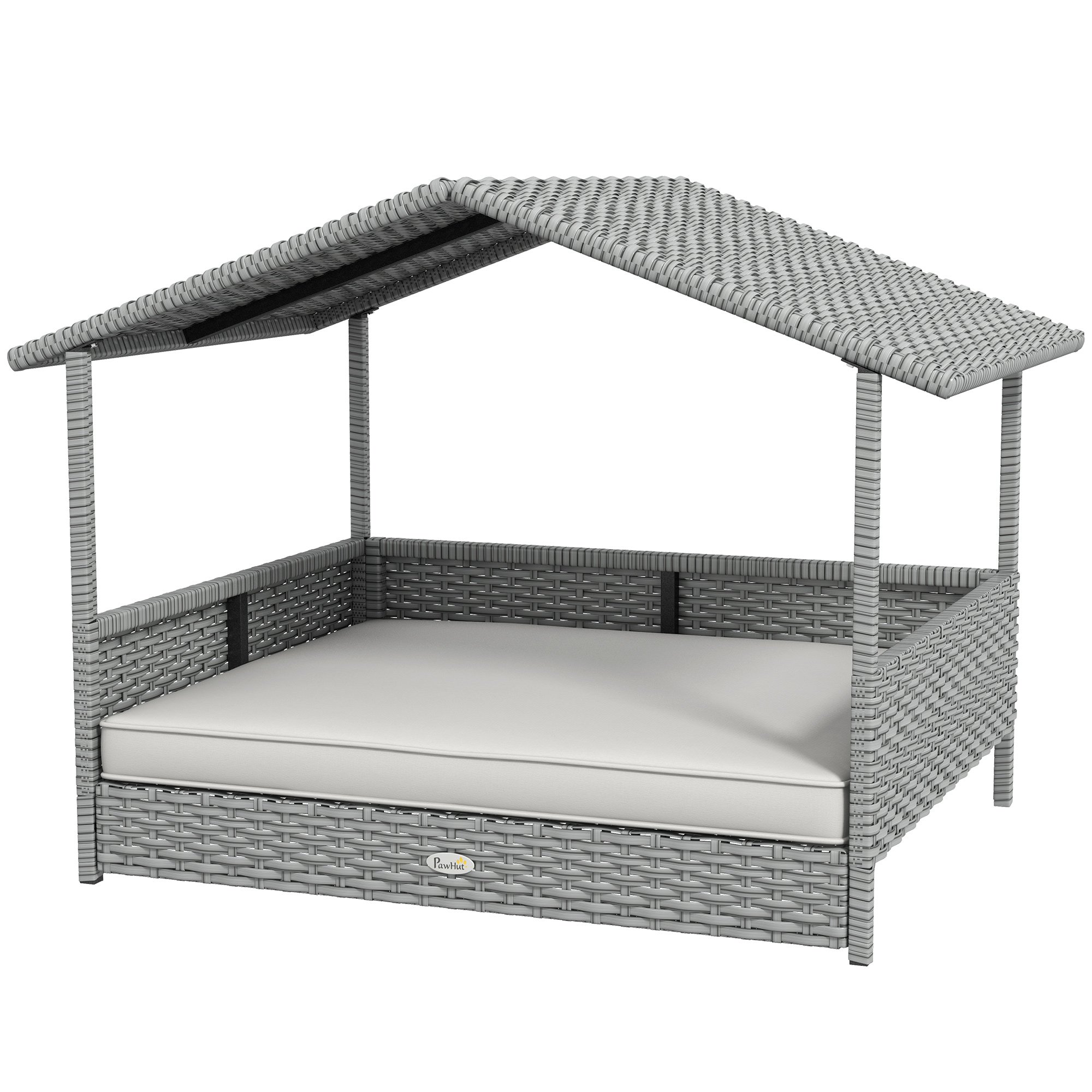 Wicker Dog House Outdoor with Canopy, Rattan Dog Bed with Water-resistant Cushion, Raised Pet Bed for Small, Medium Breeds up to 66 lbs, 20" in Lengt (Option: Cream White-830x175x690 mm)