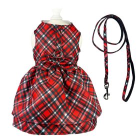 Red Plaid Harness Dress with Matching Leash (Color: Red Plaid Dress, Size: L)