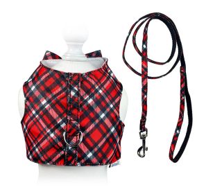 Red Plaid Harness Vest with Matching Leash (Color: Red Plaid Vest, Size: L)