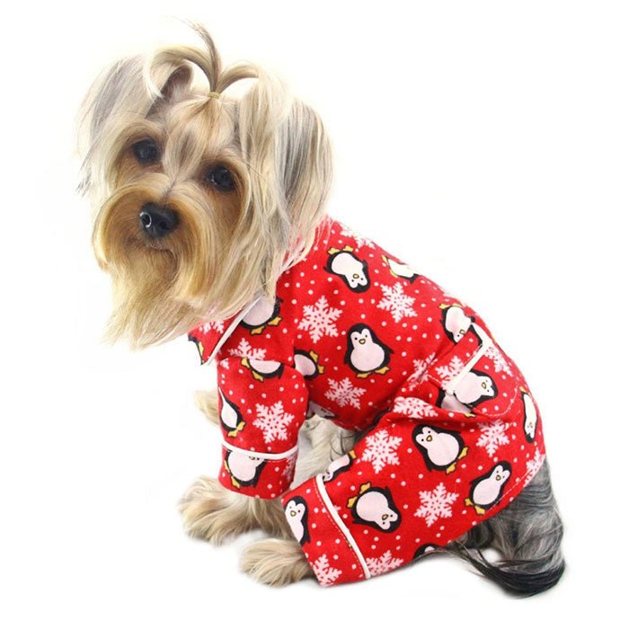 Penguins & Snowflake Flannel PJ with 2 Pockets (Color: Red, Size: L)