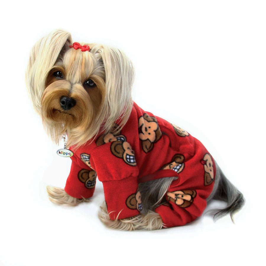 Silly Monkey Fleece Turtleneck Pajamas (Color: Burgundy, Size: L)
