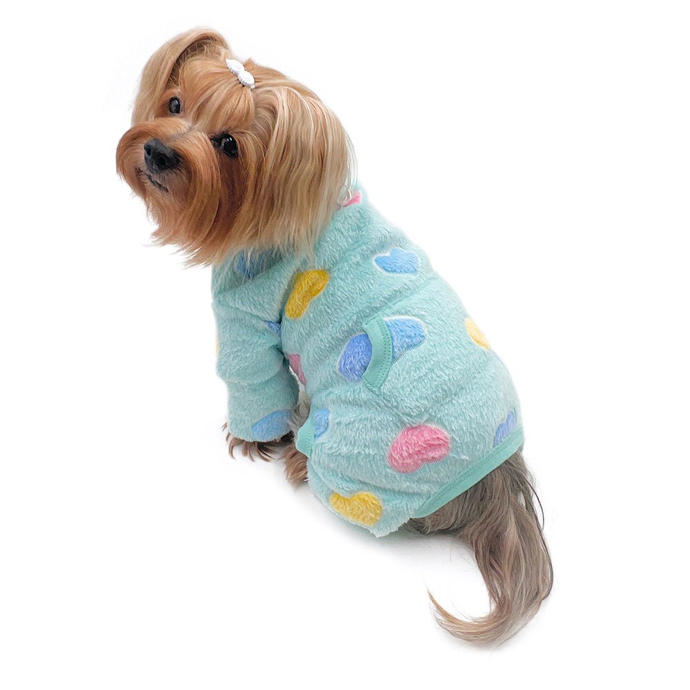 Ultra Plush Colorful Hearts Turtleneck Pajamas (Color: Blue, Size: L)