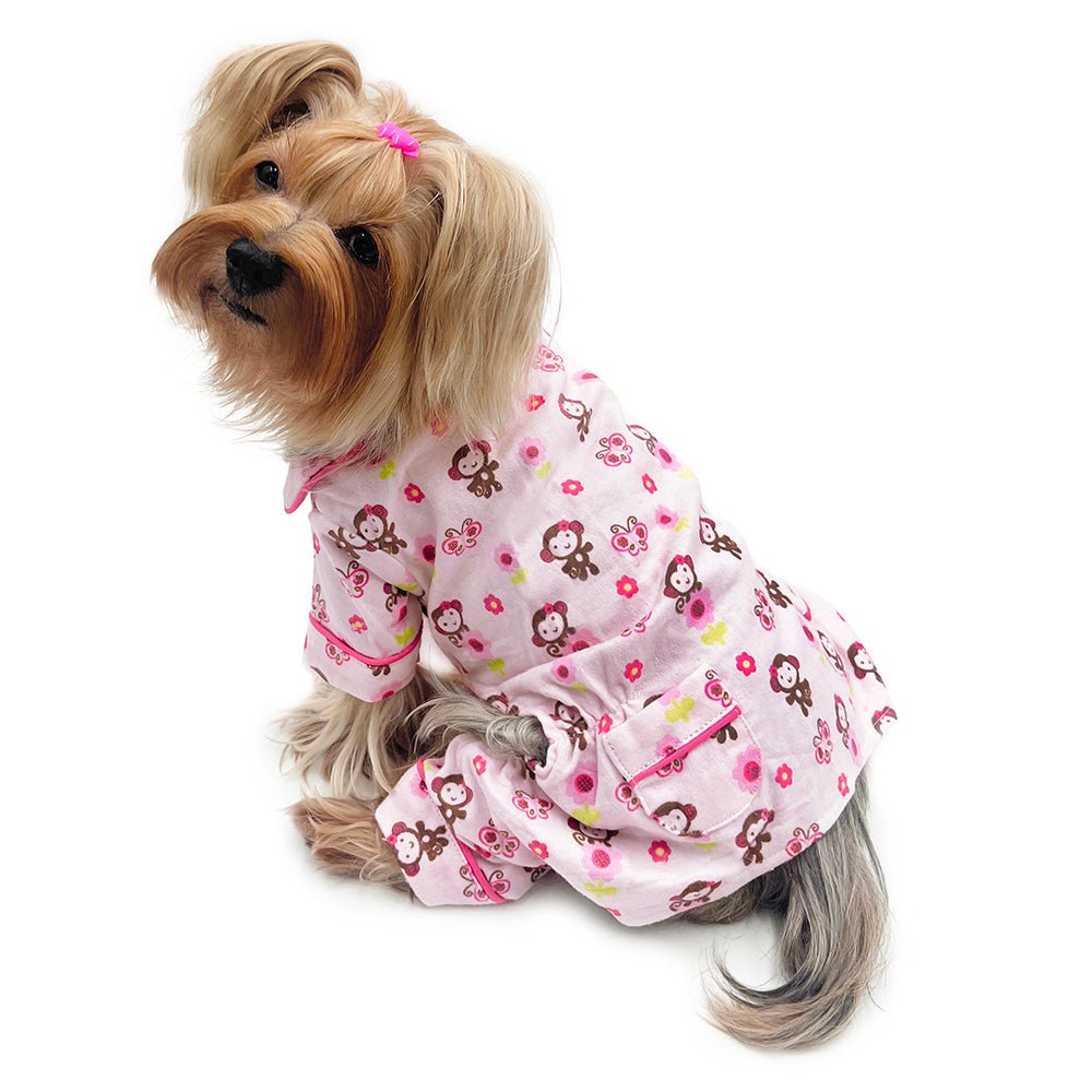 Girly Monkey Flannel Pajamas with 2 Pockets (Size: L)