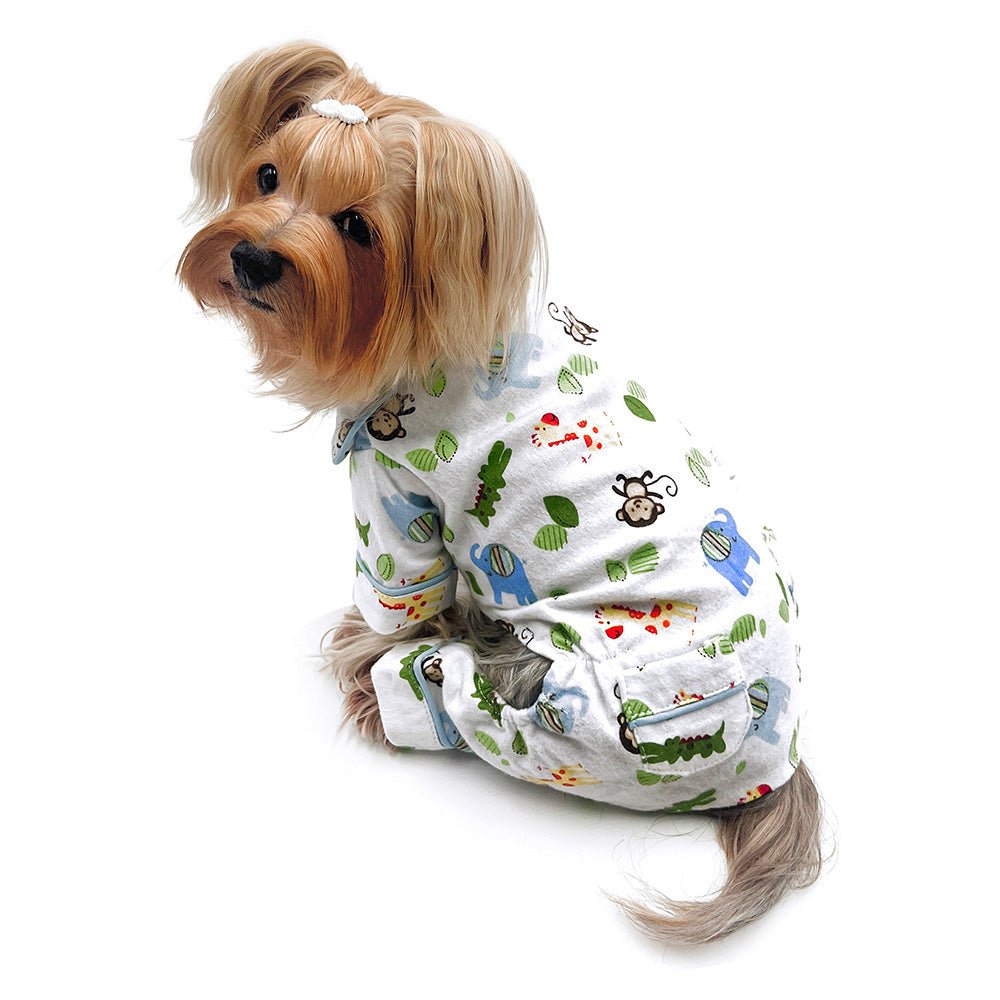 Zoo Animals Flannel Pajamas with 2 Pockets (Size: L)