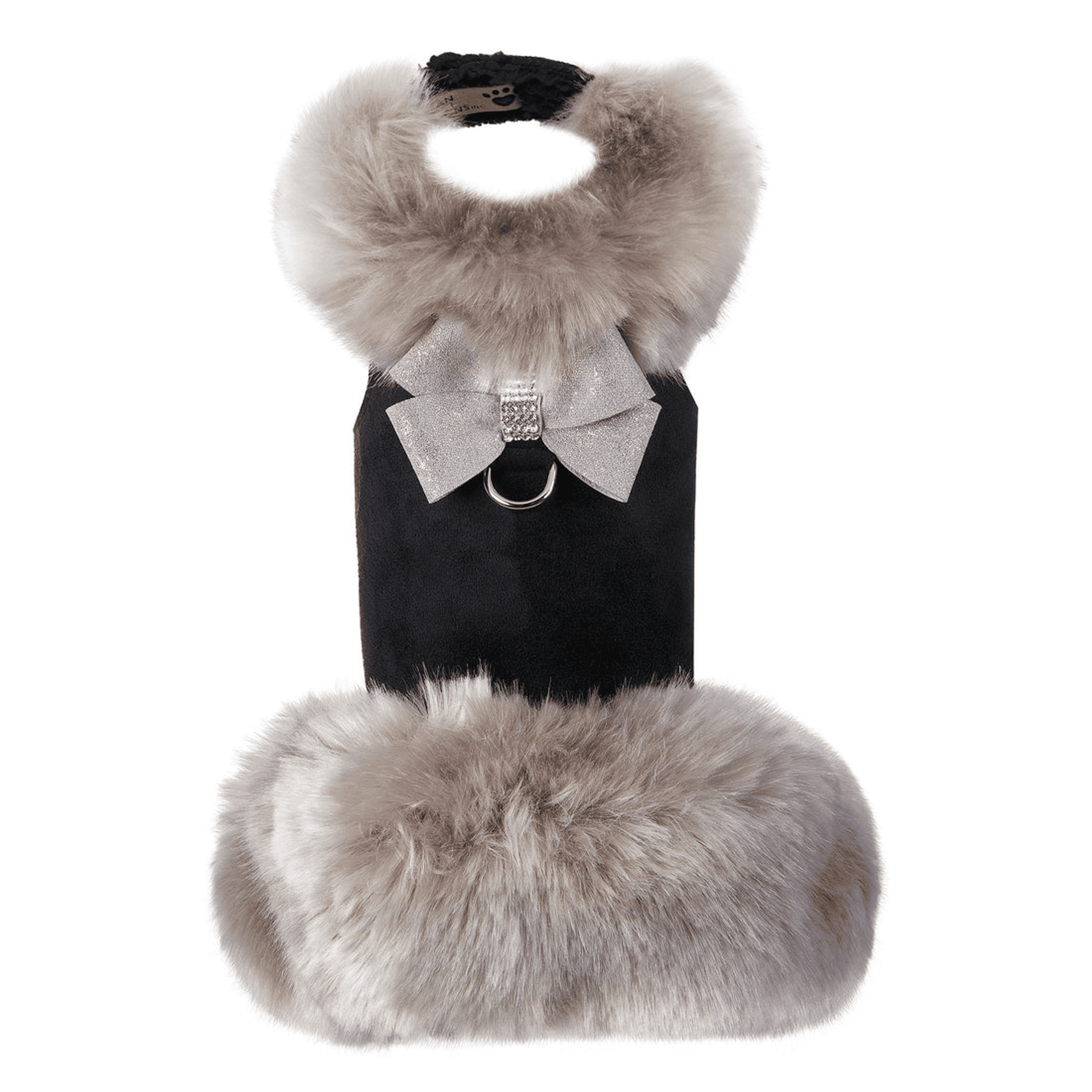 Susan Lanci Designs Platinum Glitzerati Nouveau Bow Silver Fox Faux Fur Coat (Color: , Size: large)