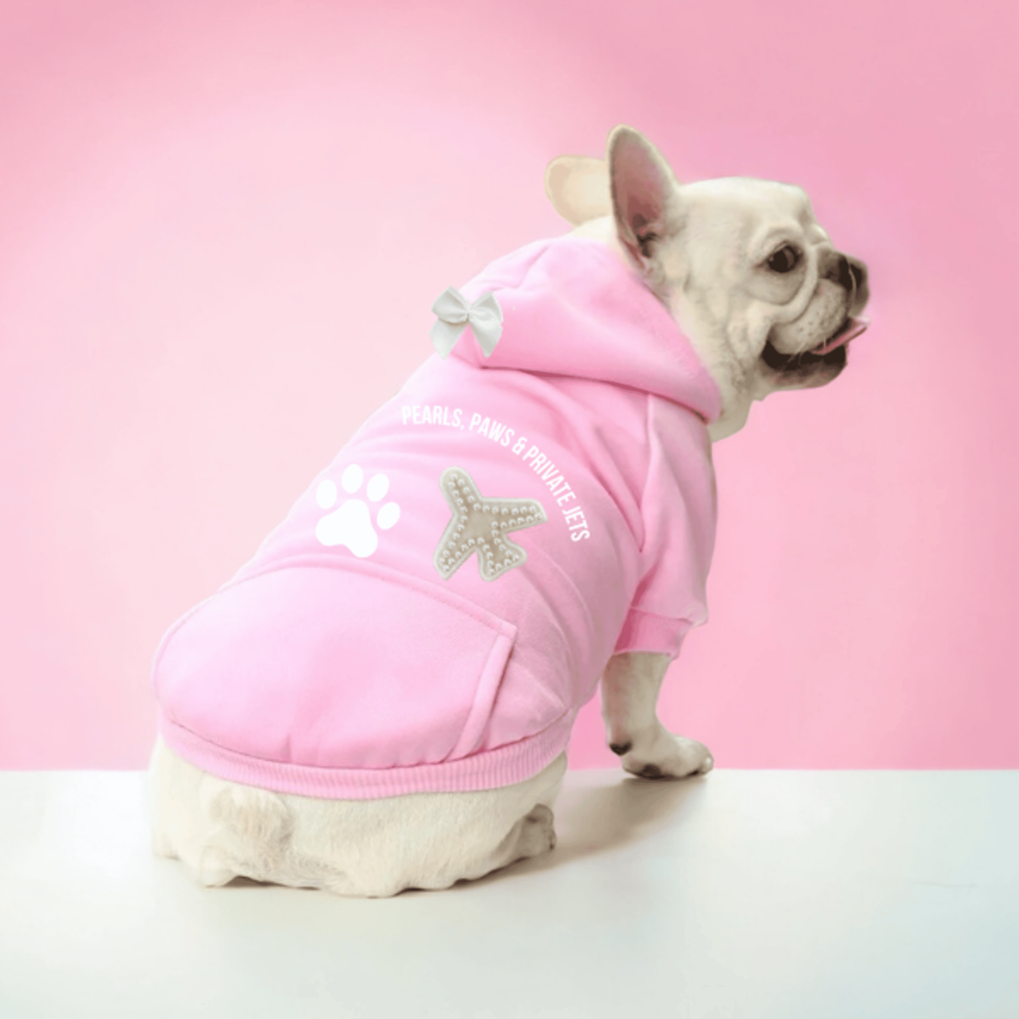 The Jet-Set Pearl Pup Hoodie (Color: Pink, Size: XS)