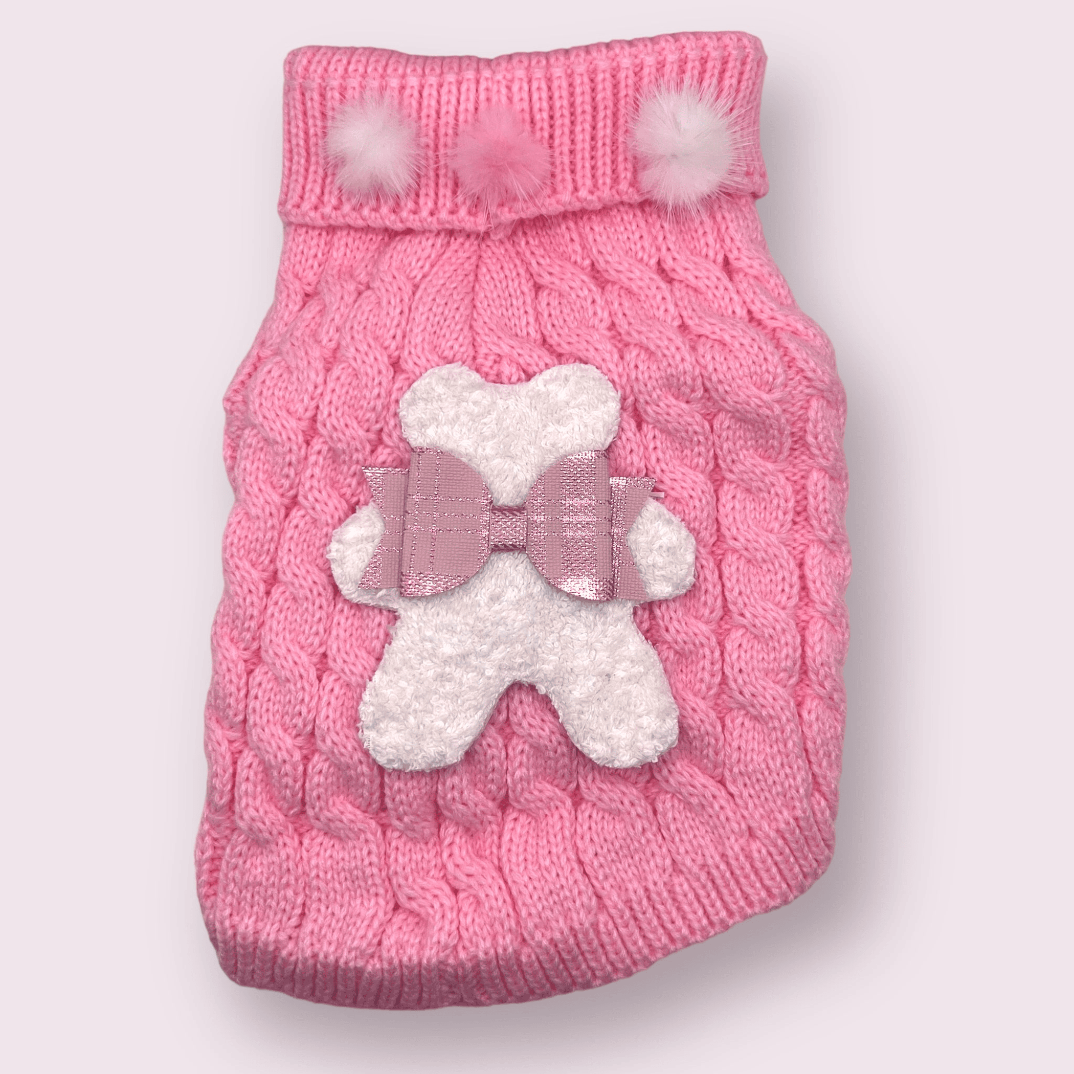 Terry Cloth Knit PomPom Bear Dog Sweater (Size: XS)