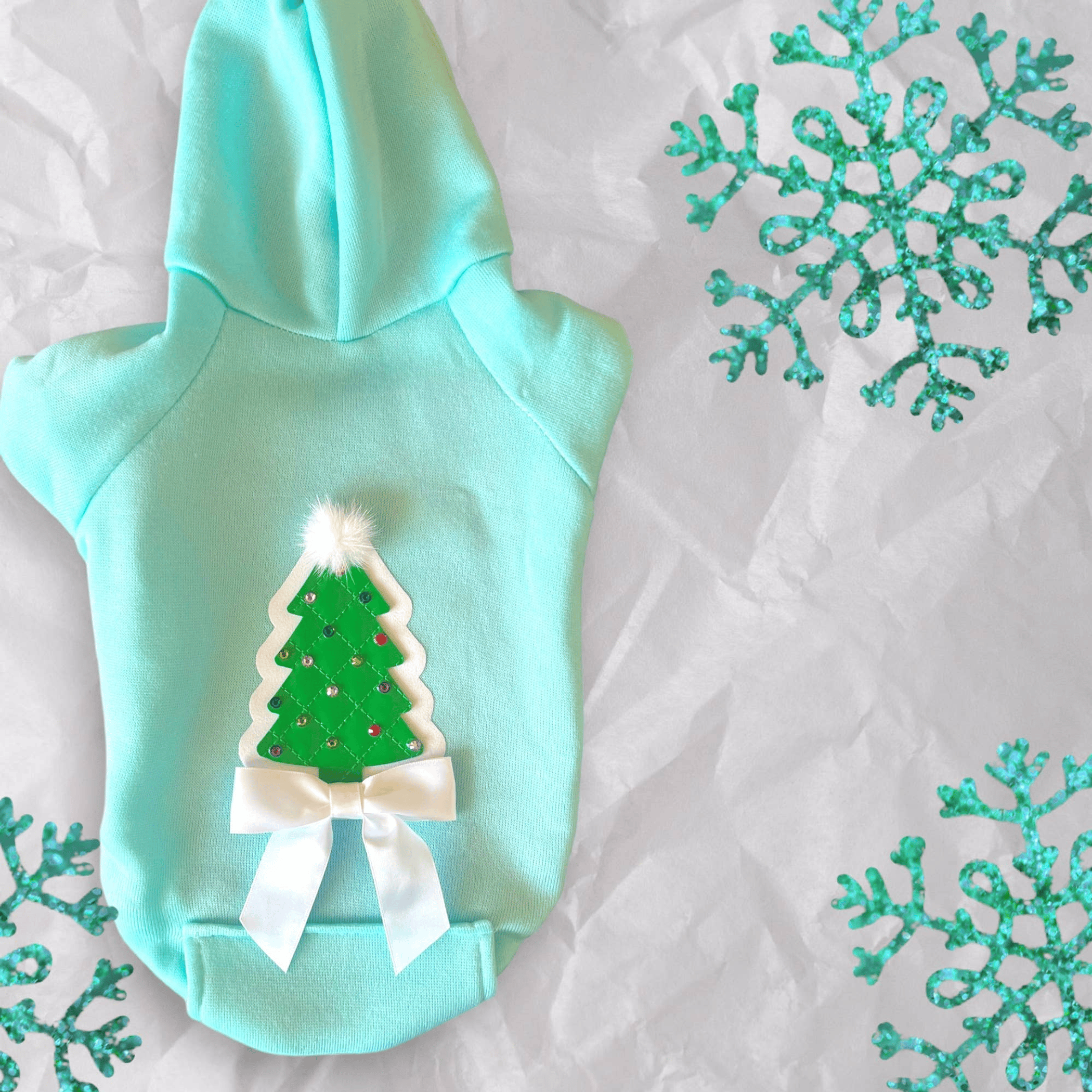 Quilted Christmas Tree Dog Hoodie (Size: XS)