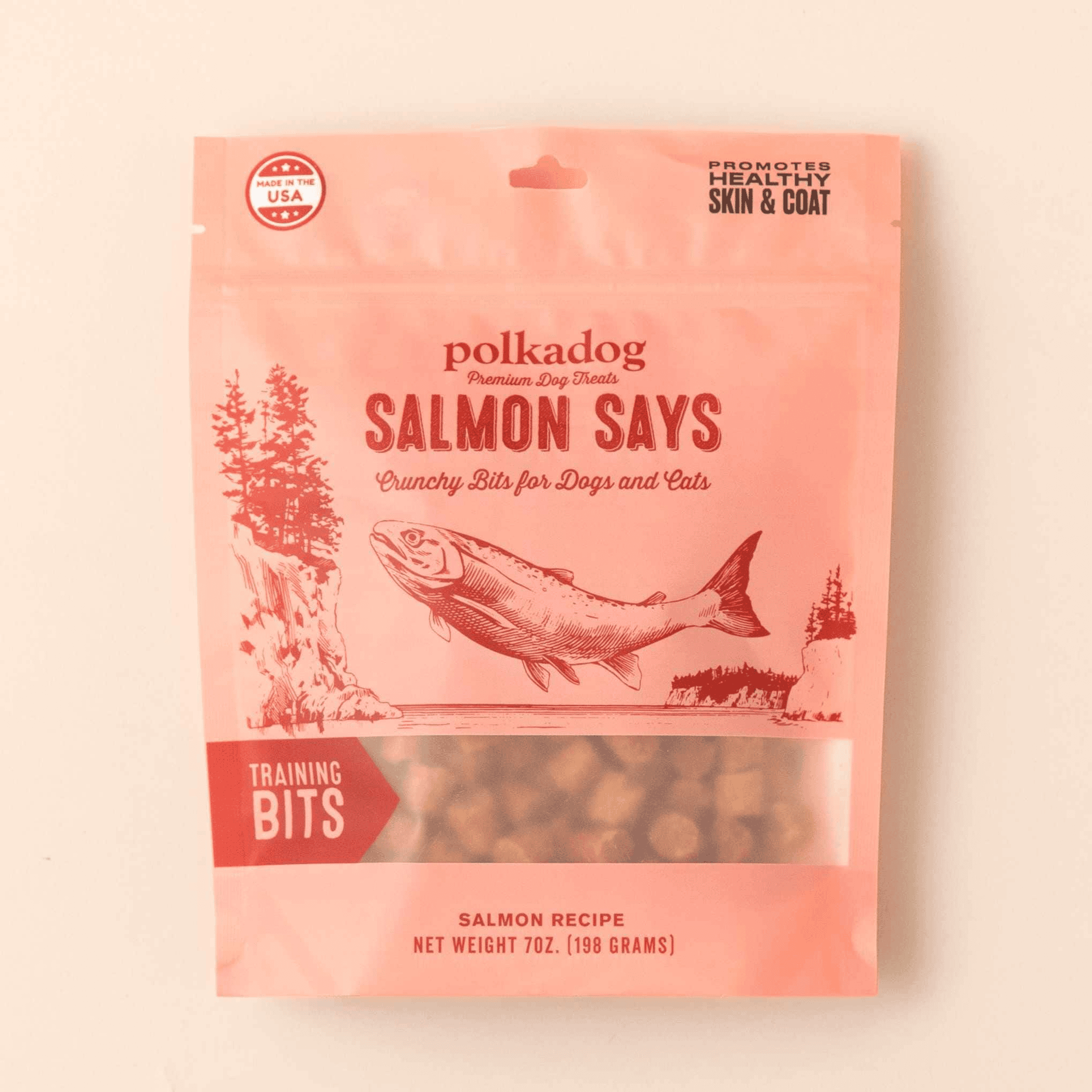 Polkadog Salmon Says Training Bits Crunchy Dog and Cat Treats (Size: 7oz)