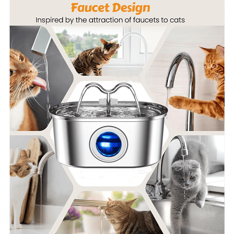 3.2L Cowhorn Model Pet Water Dispenser - Stainless Steel Automatic Water Fountain With 4 Replaceable Filters (Option: 3.2L)