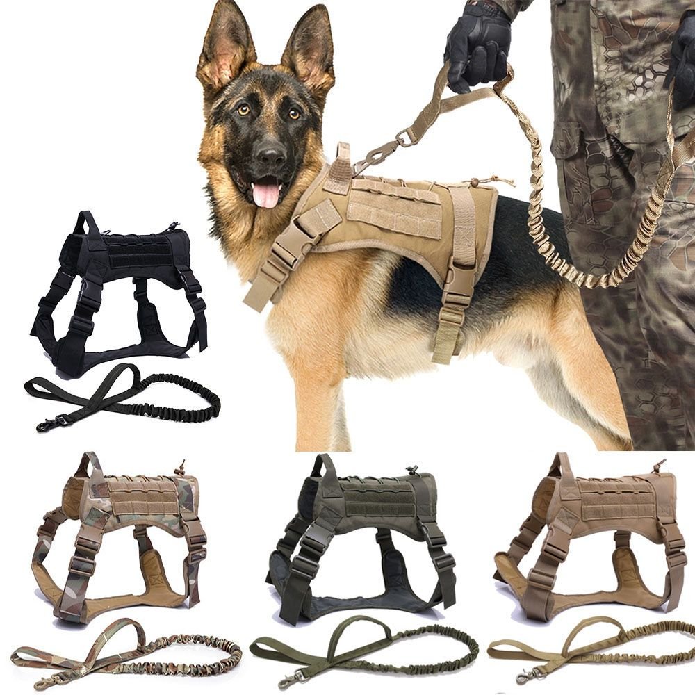 Tactical Dog Harness Pet Training Vest Dog Harness And Leash Set For Large Dogs German Shepherd K9 Padded Quick Release Harness (Color: Brown Harness, Size: XL)
