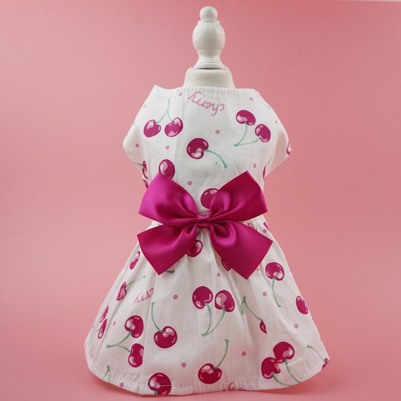 Summer Dog Dress; Pet Clothes With Bow Floral Pattern; Dog Skirt For Small & Medium Dogs (Color: Dark Pink, Size: S)