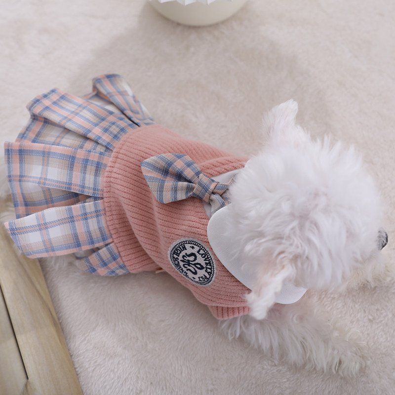 Sweet Bowknot Dog Sweater Dress; Winter Warm Pet Clothes; Costume For Small Medium Large Dog & Cat (Color: Pink, Size: L)