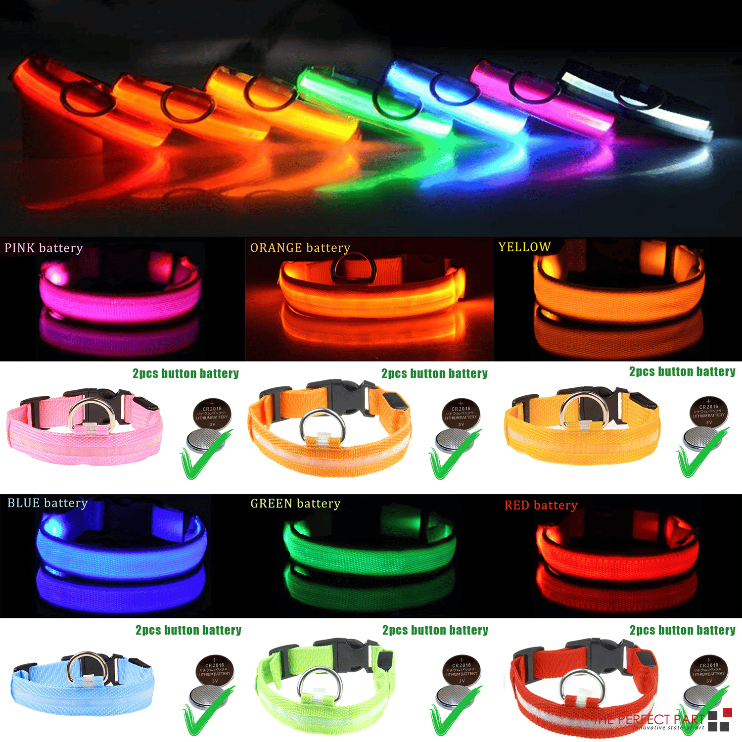 LED Adjustable Dog Collar Blinking Flashing Light Up Glow Pets Safety Waterproof (Color: Orange, Size: M)