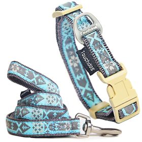 Touchdog 'Shape Patterned' Tough Stitched Embroidered Collar and Leash (Color: Blue, Size: small)