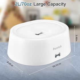 2L 70oz Spill-Proof Dog Slow Flow Drinking Bowl With Activated Carbon Filter (Color: White)